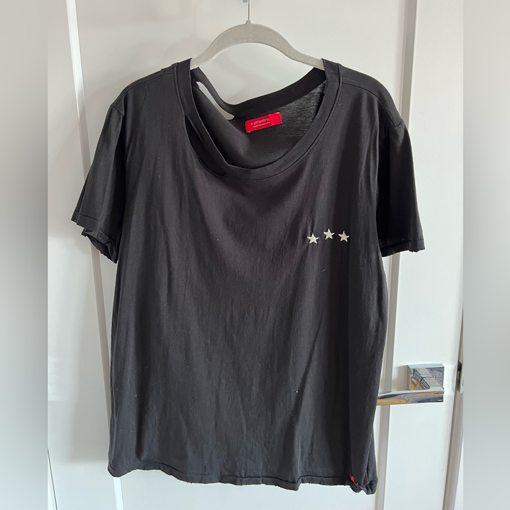 :Philanthropy Harlow Cutout Tee in black with white embroidered stars
